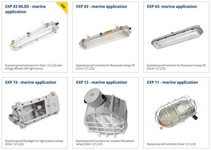 Explosion proof luminaires for marine